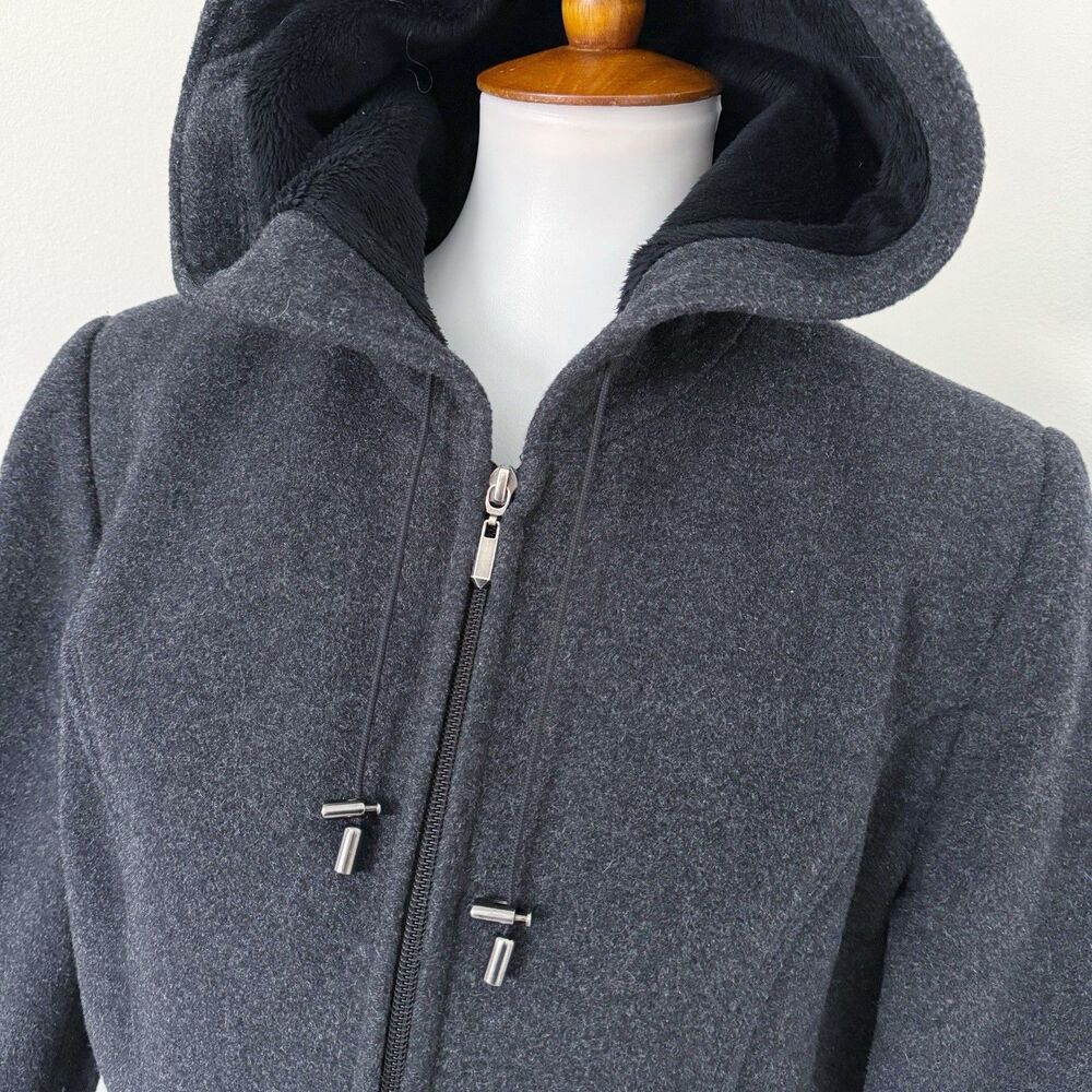 St. John’s Bay Women Wool Cashmere Blend Car Coat Hooded Peacoat Charcoal Gray M - Picture 14 of 16